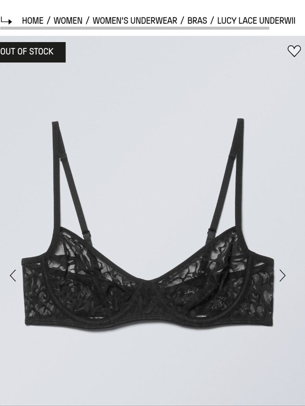 32C Weekday Lucy Lace Bra New With Tags Black